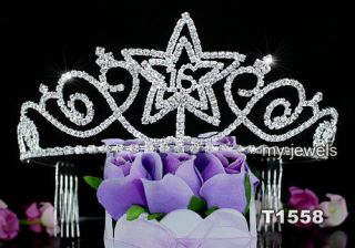 Sweet 16 Star Sparkling Crystal Qunicenera Silver Tiara AT1558