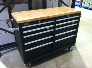   Drawer Tool Chest Box with Butchers Block Wood Top Mechanics Roll Snap