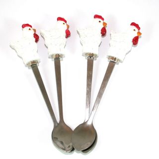 Set of 4 Chicken Hen Shaped Tea Spoons for Eggs novelty cutlery