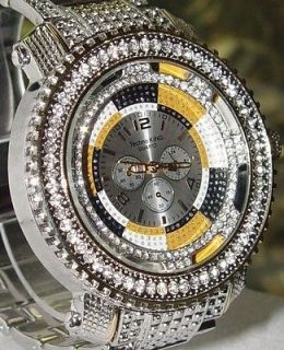  OUT HIP HOP DIAMONDS PLATINUM METAL BAND TECHNO KING WATCH LIMITED 50M