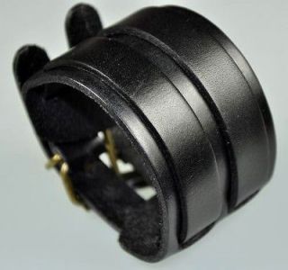 Mens Quality Wide Vintage Leather Bracelet Cuff Black