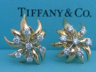 TIFFANY & CO. JEAN SCHLUMBERGER DIAMOND 18K YELLOW GOLD FLAME EARRINGS 