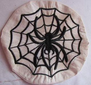 Handmade Machine Embroidery Halloween Spider with Web Candle Mat