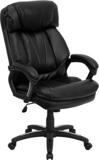 Padded Wing Back Design Black Leather Office Desk Chair