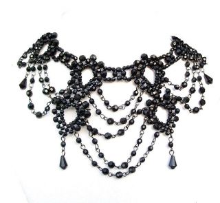 Black Bead Victorian Antique Burlesque Goth Style Ring Party Necklace 