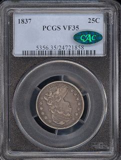 1837 25c Bust Quarter PCGS VF35 CAC Approved