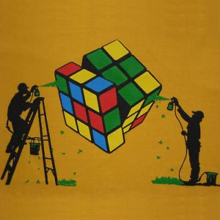 Rubiks Cube Large Yellow T Shirt Top Ernő Rubik Retro Cotton 