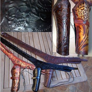 Hand Tooled Leather Western Gun Holster Tooled skull on holster