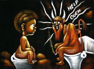 Black velvet painting satan on the toilet devil on the Can keane kid 