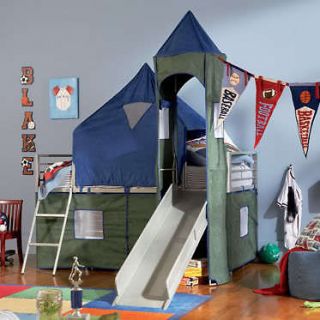 Boys Castle Twin Tent Loft Bunk Bed Tower Slide New