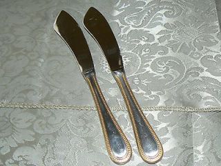 TOWLE BEADED ANTIQUE GOLD FLATWARE   2 BUTTER KNIVES   18/8 STAINLESS 