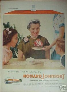 Howard Johnsons Restaurants Ice Cream Print ~1955~ Ad