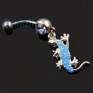 Blue Gem Lizard Gecko Belly Navel Bar Ring Dangle Body Jewellery 14G 