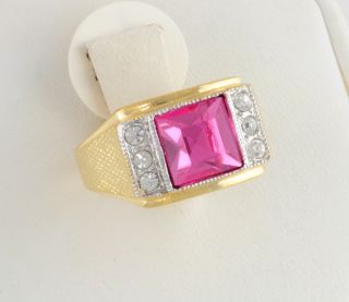 Size 7   Mens 2CT Sim Pink Tourmaline Cz 14KT Yellow Gold Ep Ring