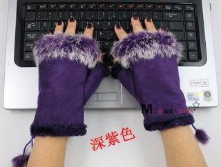 Fashion Womens Rabbit Fur Hand Wrist Warmer Fingerless gloves 7 Color 