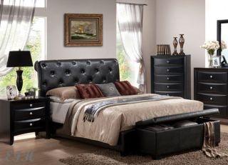 GENEVA TUFTED BLACK BYCAST LEATHER LOW PROFILE QUEEN CALIFORNIA KING 