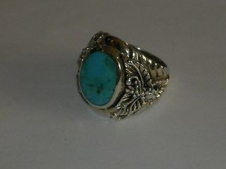   Duty Mens Genuine Turquoise Scrolled Ring Sterling Silver Size 10
