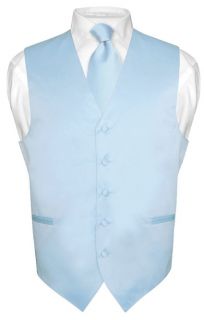 Mens BABY BLUE Tie Dress Vest NeckTie Set for Suit or Tuxedo XXL