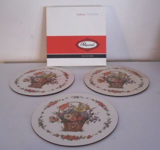   Round Cork backed Placemats Trivets in Box   FLOWER BASKET