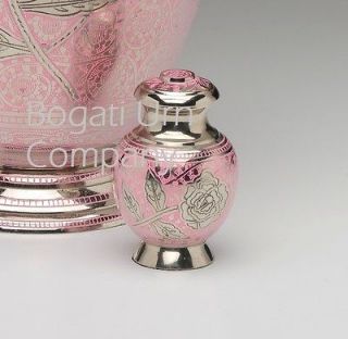 Pink Rose Brass Cremation Urn with Nickel Finish   Keepsake   Brand 