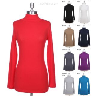Basic Solid Long Sleeve Turtle Neck Top Stretch VARIOUS COLOR and SIZE