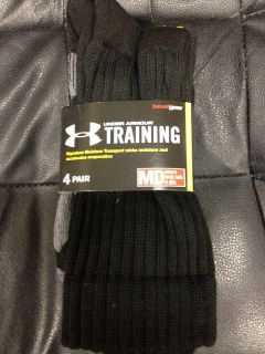 NWT Under Armour 4 Pack Black Boot Heat Gear Training Crew Socks 3274 