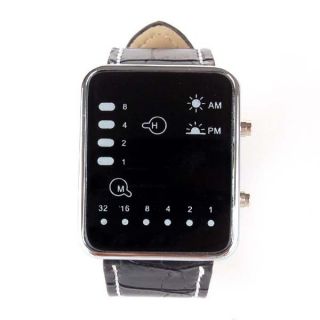 Cool Binary LED Digital Man Lady Leather Watch Black