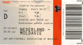 UEFA EURO 2012 Qualifiers Netherlands Moldova Ticket