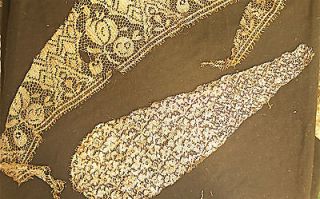 Two Antique METALLIC GOLD LACE Remnants For Repurpose Xcel Cond.
