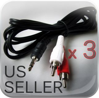 3x 3.5mm mini plug AUX to 2 RCA male stereo audio cable