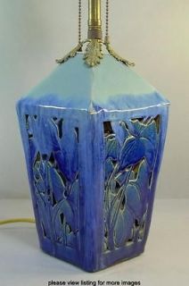   Brass Lamp Handmade Art Pottery Ceramic Base Blue Drip Glaze