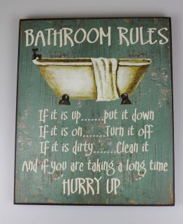 Large Shabby Wooden Chic Sign ~ BATHROOM RULES ~ Vintage Plaque