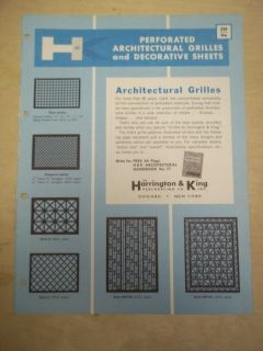 Vtg Harrington&King Perforating Co Brochure~Grilles/Decorative Sheets 