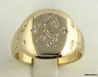 Vintage Diamond Masonic Square Compass Ring   10k Gold Solid Back 