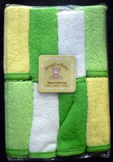 SNUGLY BABY Unisex 8 Pack Washcloth Set White, Yellow, Green Size 9x 