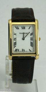   MENS 18K YELLOW GOLD TOURNEAU WATCH + BOXES 25.6 MM BY 34.7 MM