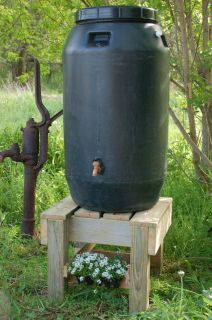 Upcycled Rain Barrel   Economy Model, 58 Gallon, Black Plastic   SE 