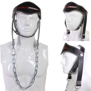 Weight Lifting Head Harness Straps Neck Exercise Real Leather Black 