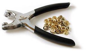 NEW 7 QUALITY EYELET PLIERS + 100X BRASS EYELETS (7MM HOLE 12MM OUTER 