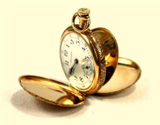 14K Gold WALTHAM Ladies Pocket Watch 1901 or 1902  Waltham Hunter 