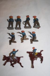 Lot of 9 Barclay Die Cast Western Cowboys Rodeo Figures Horse Bull 