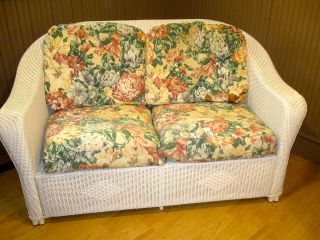 Lloyd Flanders white all weather wicker with a metal frame love seat 