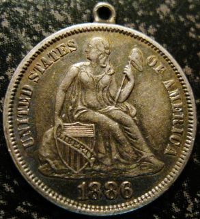 1886 Seated Liberty Dime   Super High Grade Love Token with Loop 
