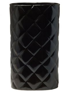 20 H BLACK Glossy QUILTED Oval CERAMIC UMBRELLA STAND or VASE, Chic