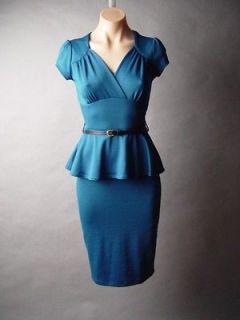   Peplum Vtg y 40s 50s Ladylike Secretary Belt Retro Pencil Dress S