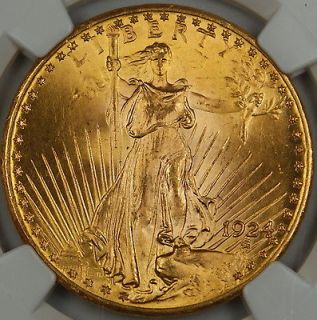 1924 St. Gaudens $20 Double Eagle Gold Coin, NGC UNC Details 