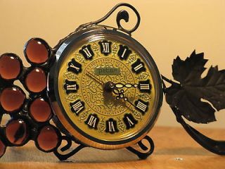   German Peter Table   Desk Clock Gilt Frame Stained Glass Grapes
