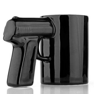 COOL  Gun Pistol Design Handle Ceramic Mug Cup   Black