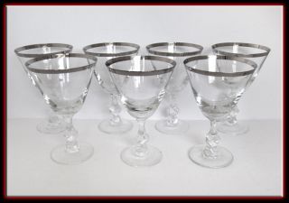   Modern 6 Dorothy Thorpe Man Men Silver Banded Wine Glasses Stems
