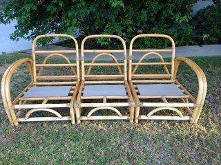   Rattan Couch Sofa (3 piece sections) Vintage Mid Century Patio Porch